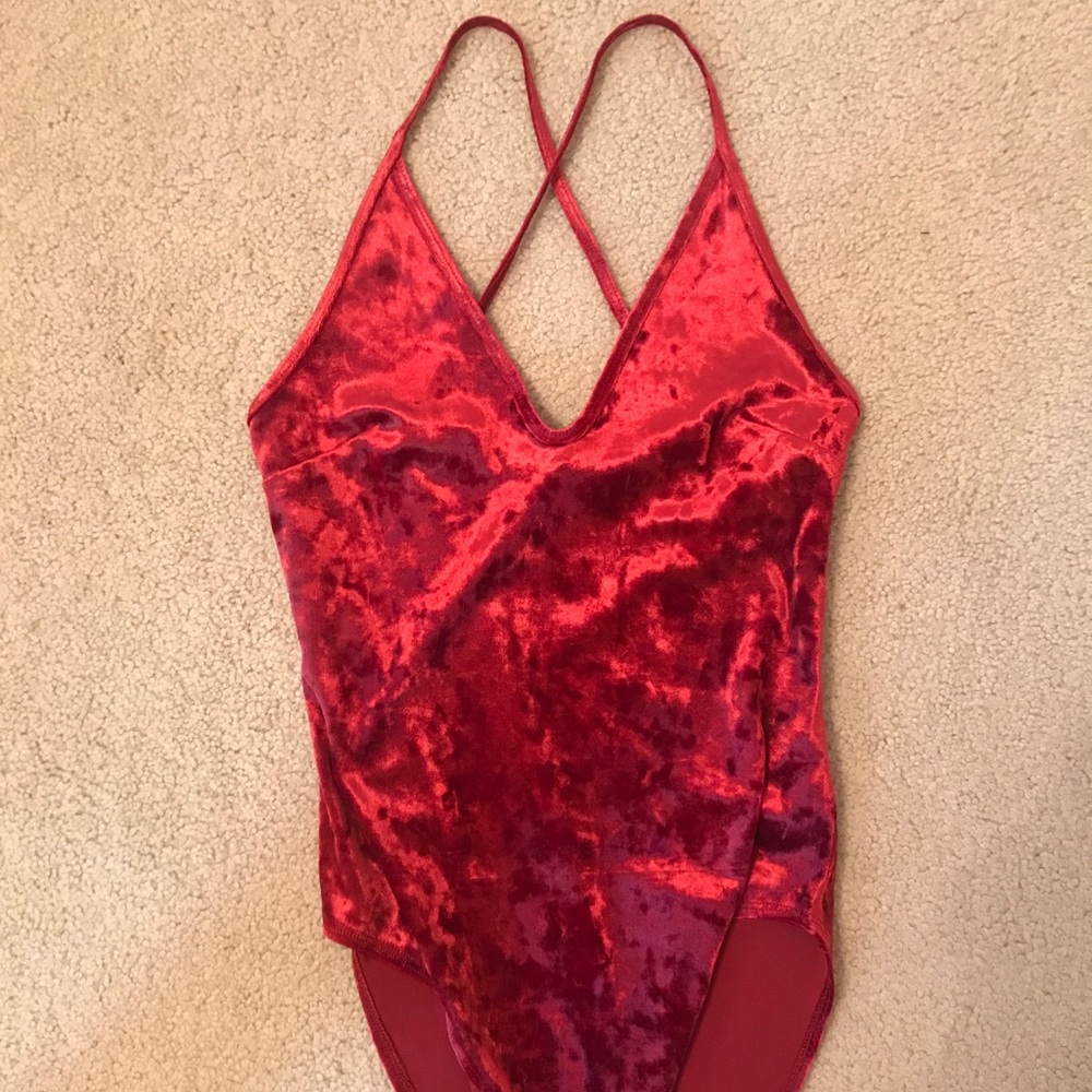 Forever 21 red velvet bodysuit S